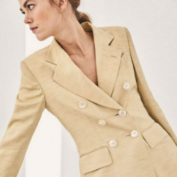 Massimo Dutti | Structured Cream Double Breasted Blazer Jacket - Picture 2 of 14